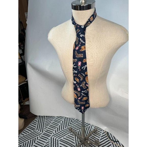 Tabasco Western Wear and Tabasco Bottles Tie OS Blue Western Cowboy Silk - Picture 16 of 16